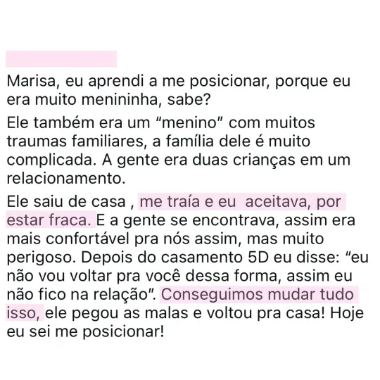 Mensagem de aluna: ele pegou as malas e voltou pra casa, hoje eu sei me posicionar